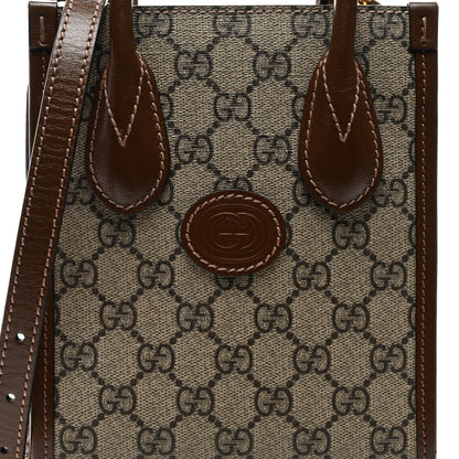 Gucci GG Supreme Monogram Azalea Calfskin Mini Retro Interlocking G Tote Bag Beige Ebony Brown Sugar Beige Ebony Brown Sugar 8 of 10