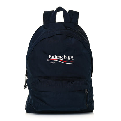 Balenciaga Nylon Political Campaign Logo Embroidered Explorer Backpack Navy 1 of 14