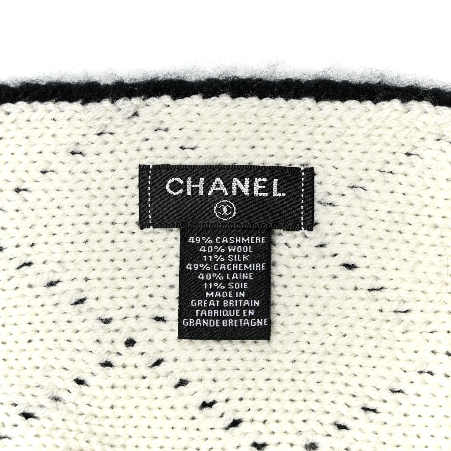 Chanel Wool Cashmere Silk CC Scarf Black White 3 of 3