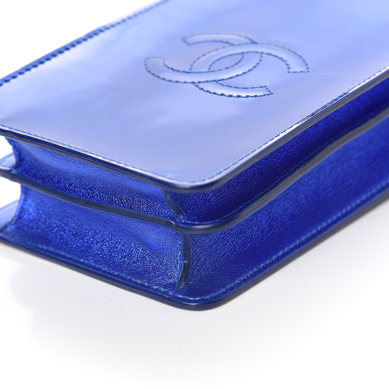 Chanel Metallic Patent Crossbody CC Phone Holder Blue 9 of 9