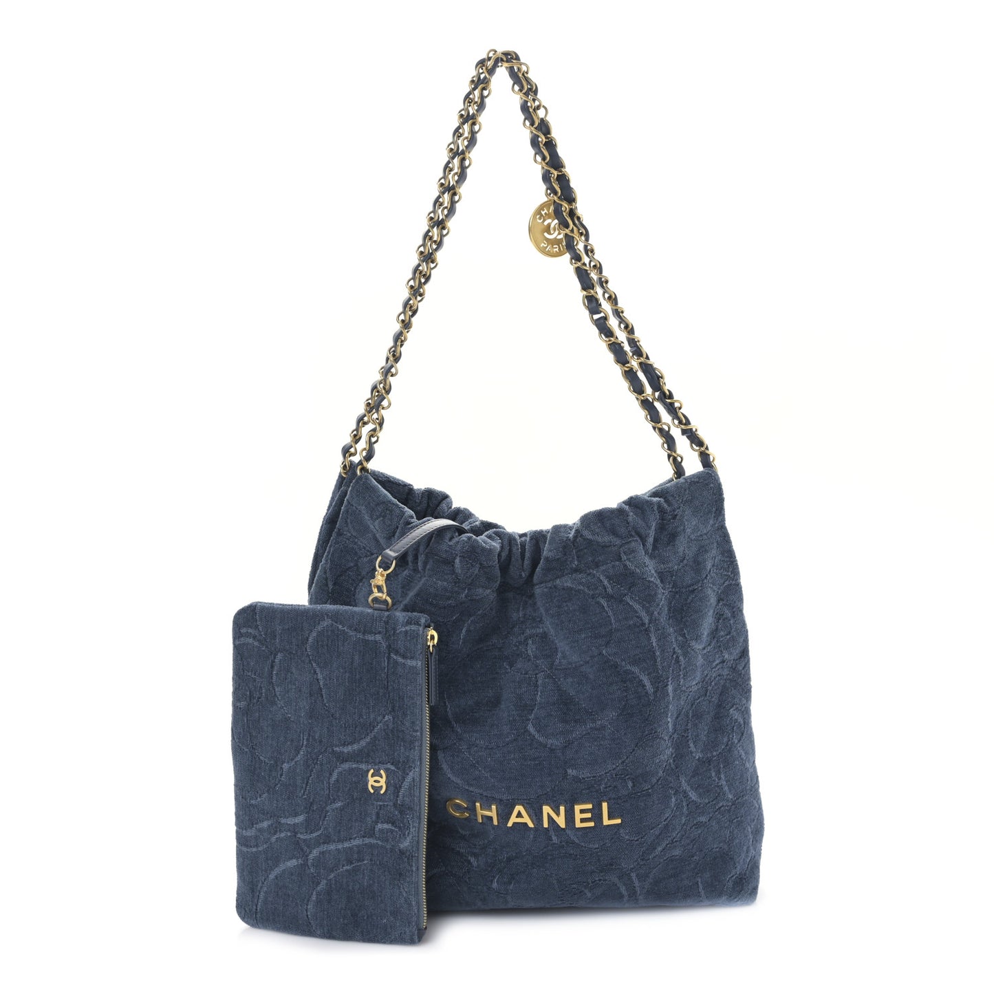 Velvet Camellia Quilted Small Chanel 22 Dark Blue