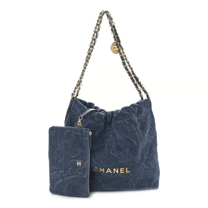 Chanel Velvet Camellia Quilted Small Chanel 22 Dark Blue 1 of 10
