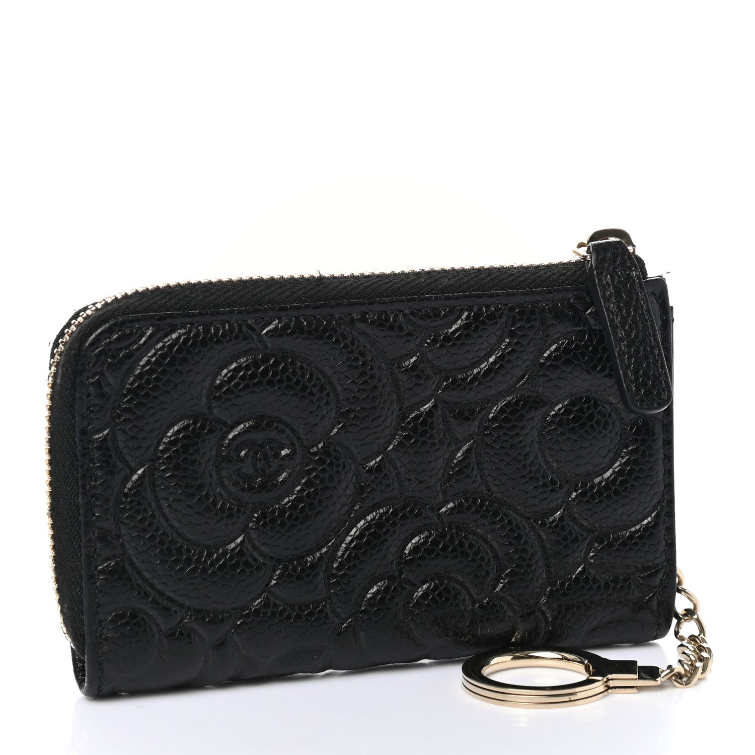Chanel Caviar Camellia Embossed Key Holder Case Black 3 of 7