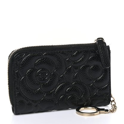 Chanel Caviar Camellia Embossed Key Holder Case Black 3 of 7