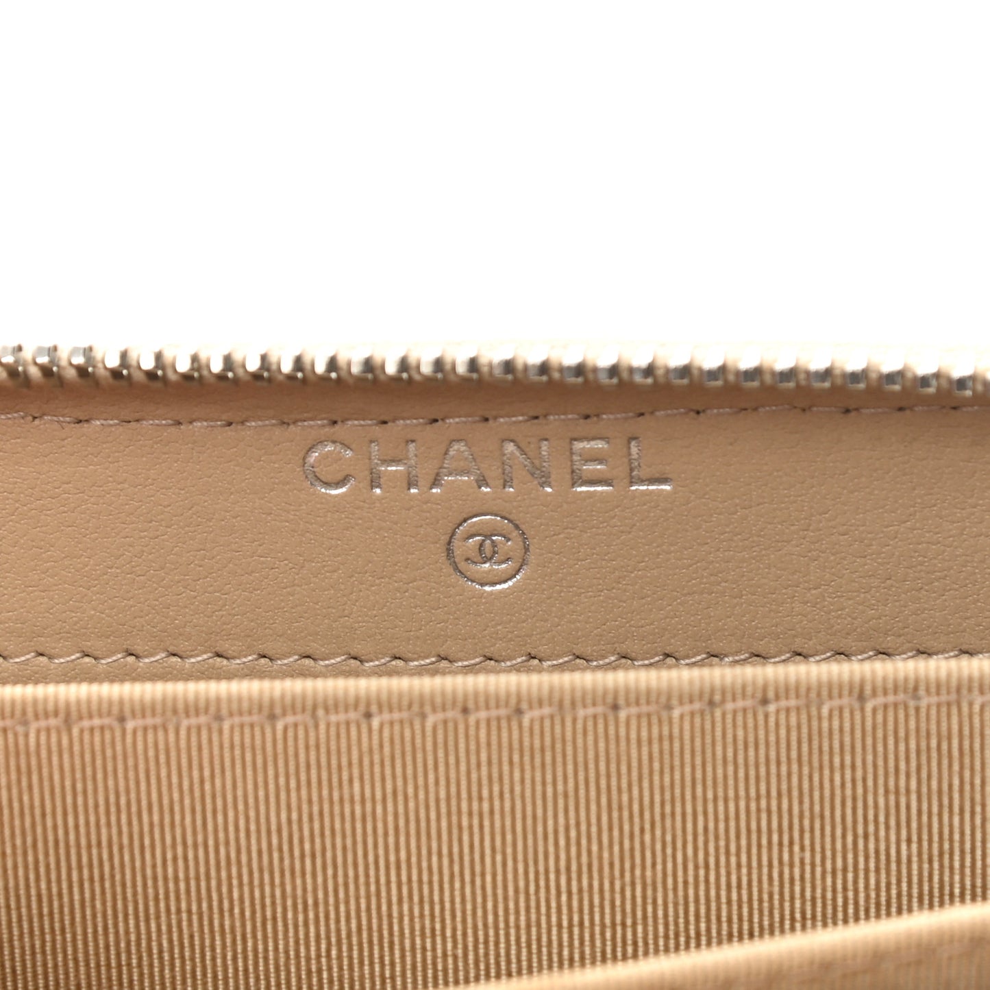 Caviar Quilted Zip Around Coin Purse Beige