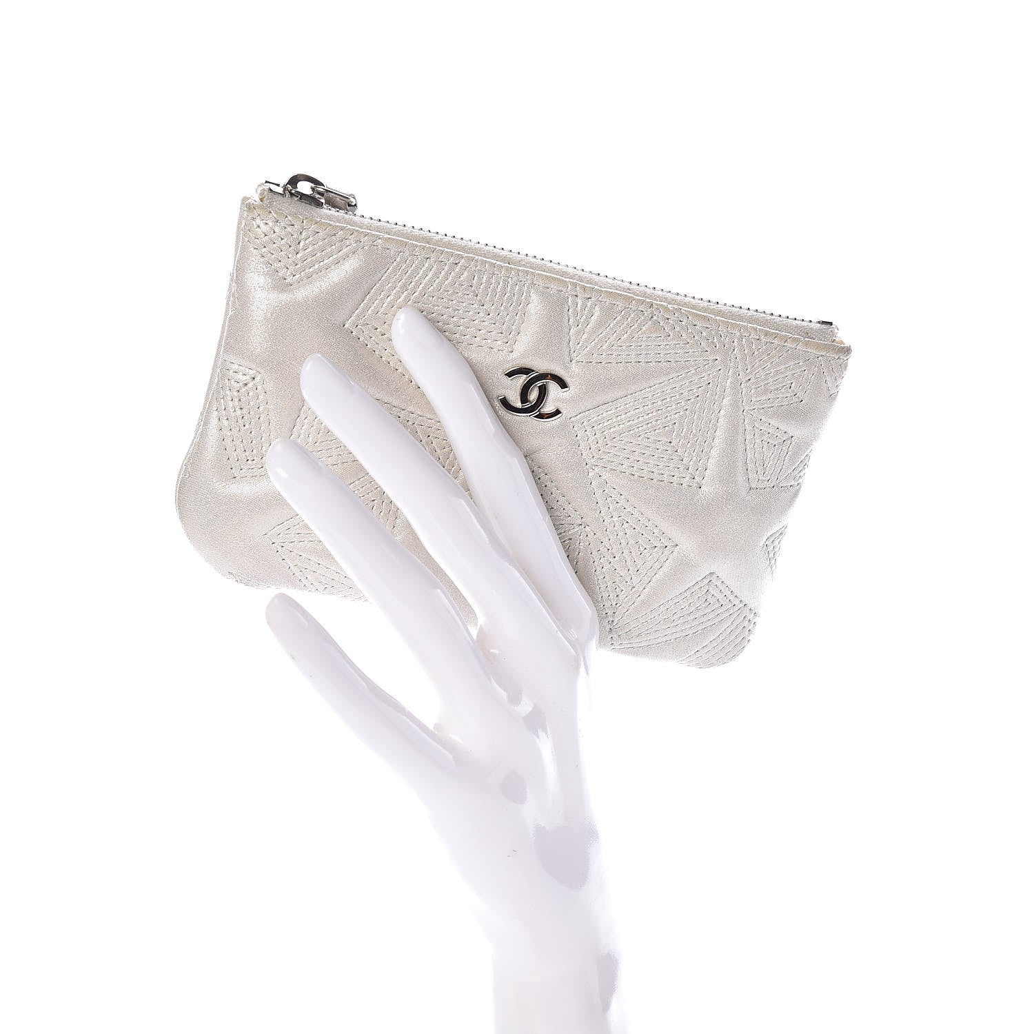 Chanel Metallic Lambskin Star Embossed Coin Purse Case Silver 2 of 8