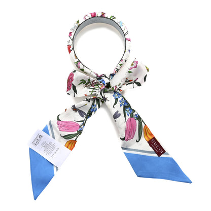 Gucci Silk Floral Print Twill Headband White Blue Multicolor 3 of 6