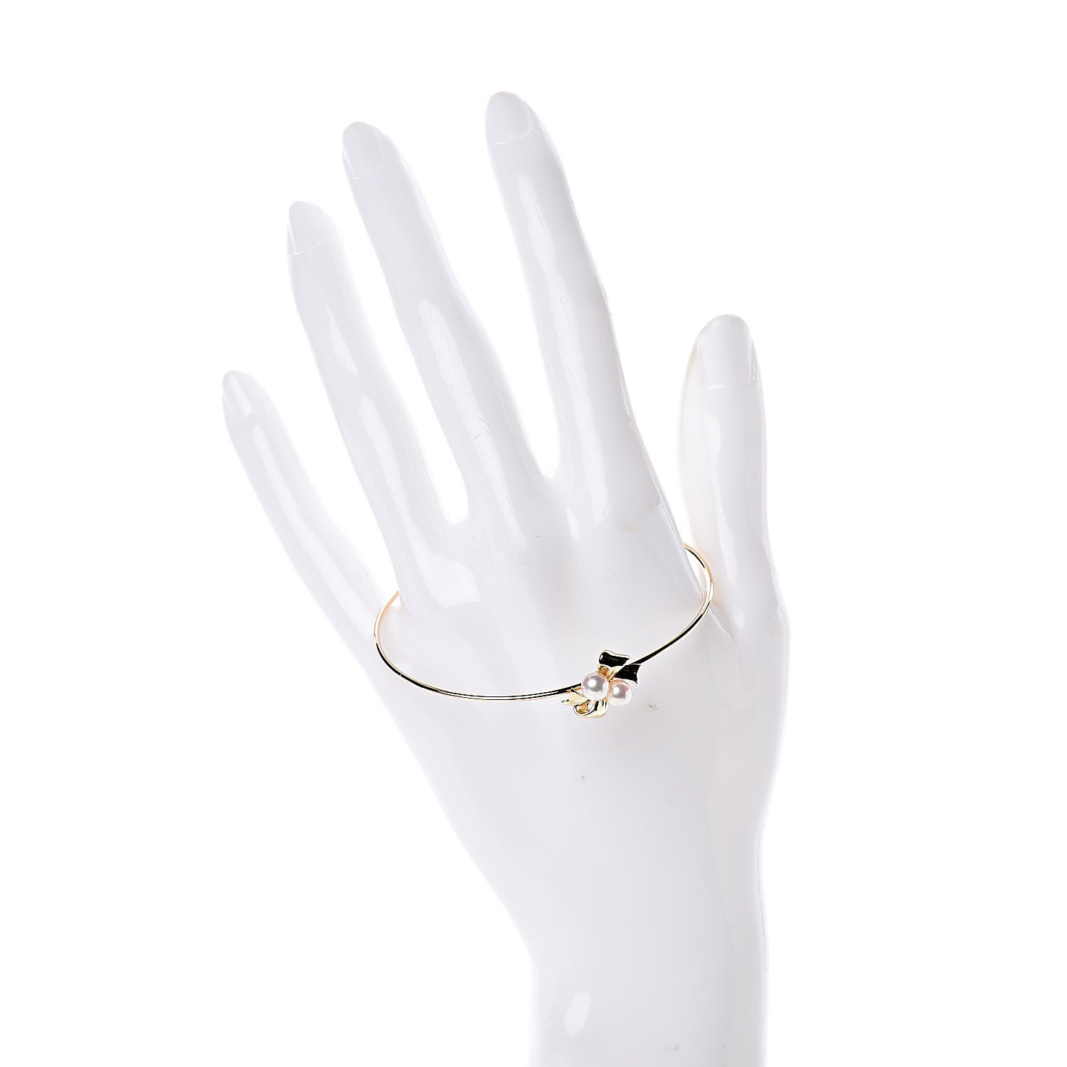Mikimoto 18K Yellow Gold Akoya Pearl Ribbon Cuff Bracelet 2 of 4