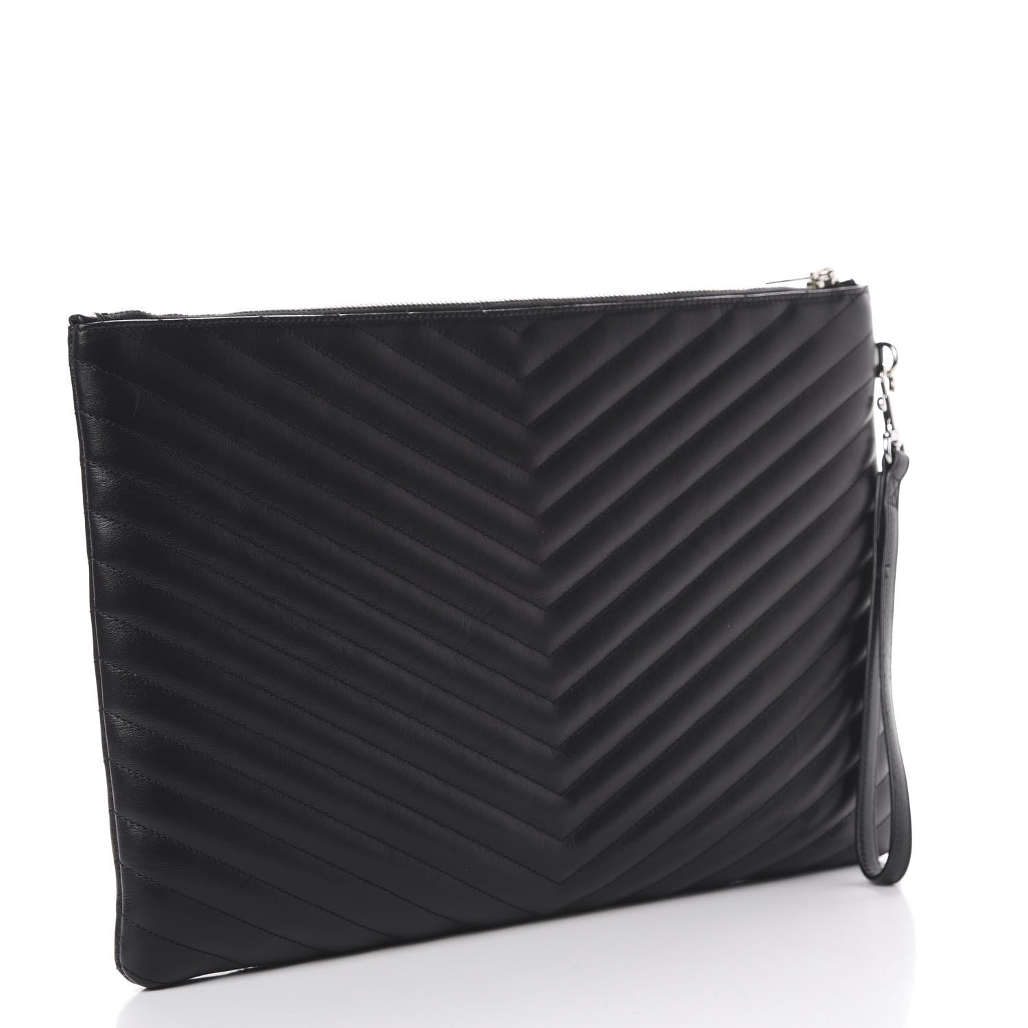 Saint Laurent Calfskin Matelasse Chevron Monogram Document Holder Black 2 of 7