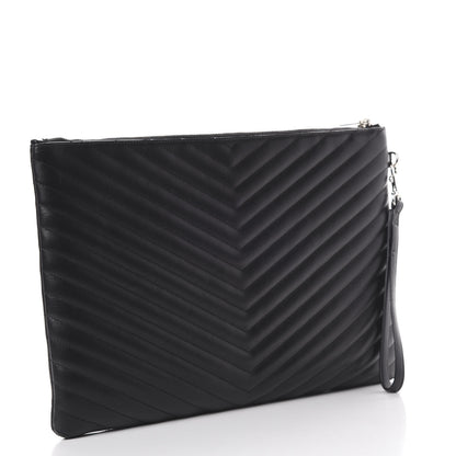 Saint Laurent Calfskin Matelasse Chevron Monogram Document Holder Black 2 of 7