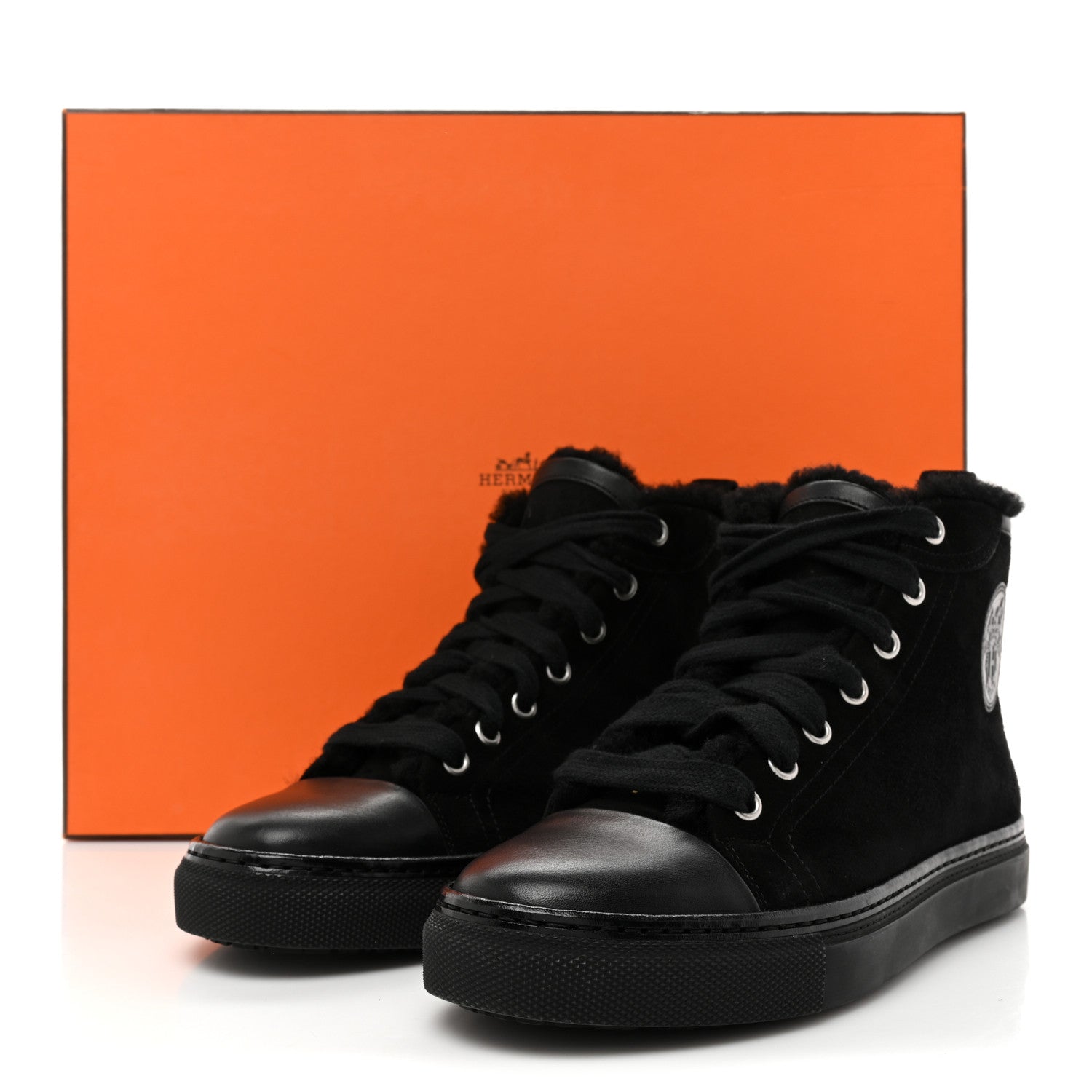 Hermes Suede Shearling Womens Jimmy High Top Sneakers 35 Black 12 of 12