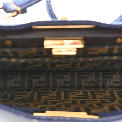 Fendi Denim Fabric Jacquard Cuoio FF 1974 Medium Peekaboo I SEE U Satchel Blue Tobacco Moro 8 of 11