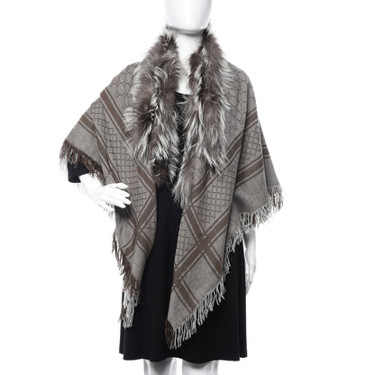 Gucci Wool Silk Fox Fur Monogram Shawl Scarf Brown 2 of 5