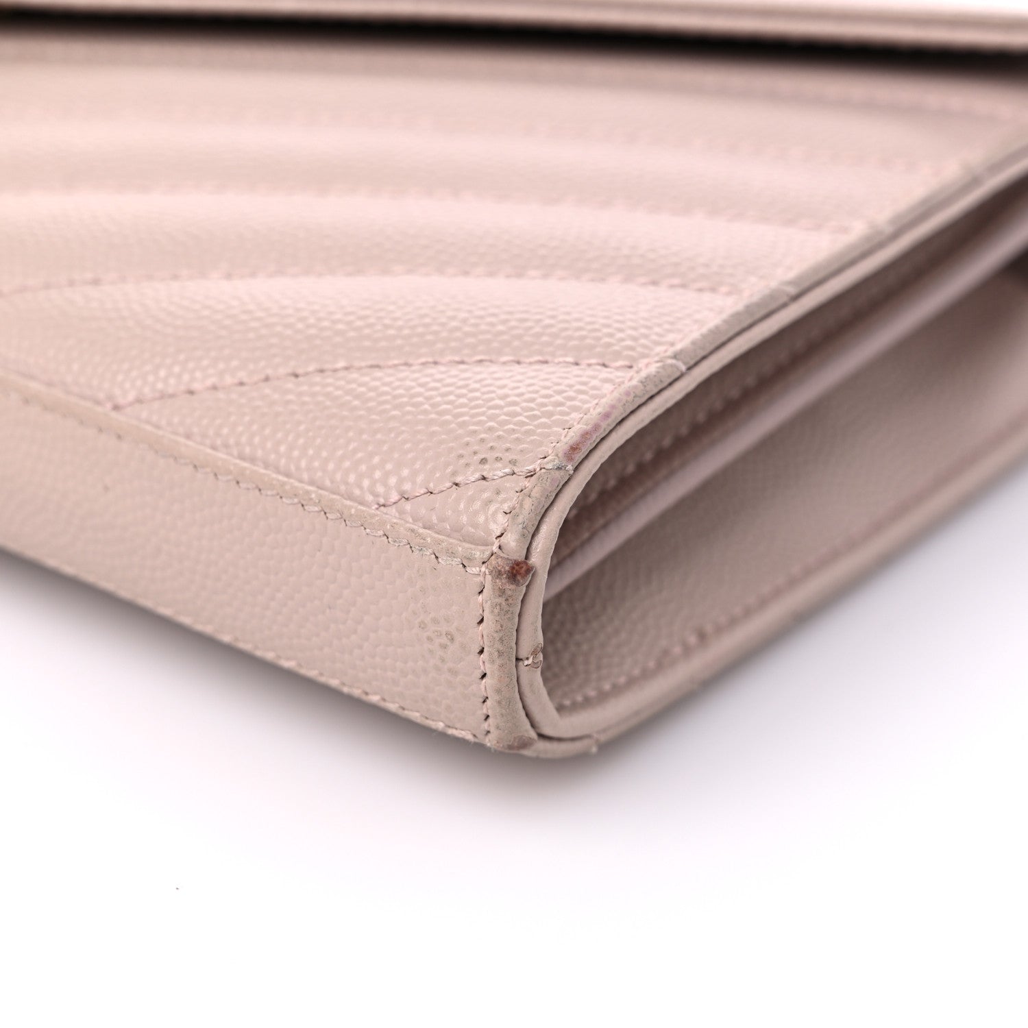 Saint Laurent Grain De Poudre Matelasse Chevron Monogram Chain Wallet Marble Pink 9 of 14