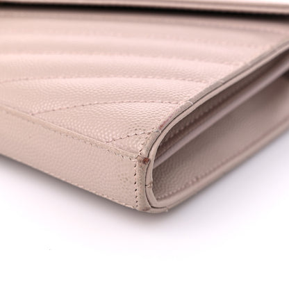 Saint Laurent Grain De Poudre Matelasse Chevron Monogram Chain Wallet Marble Pink 9 of 14