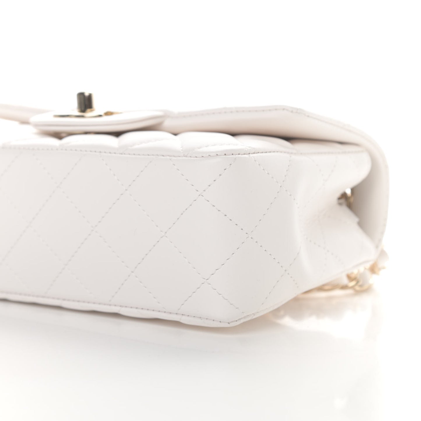 Lambskin Quilted Mini Rectangular Flap White