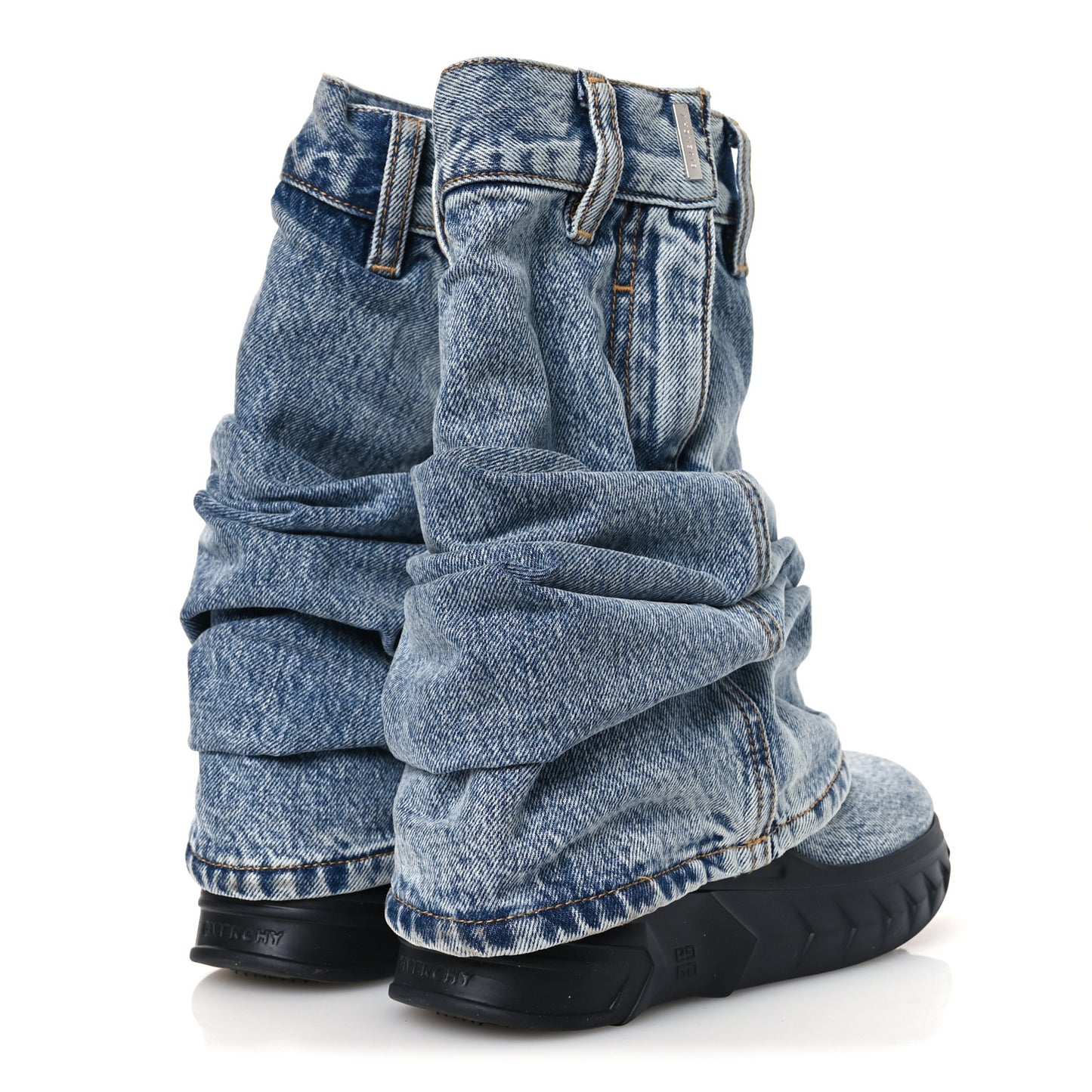 Boyfriend Denim Shark Lock Biker Ankle Boots 38 Medium Blue