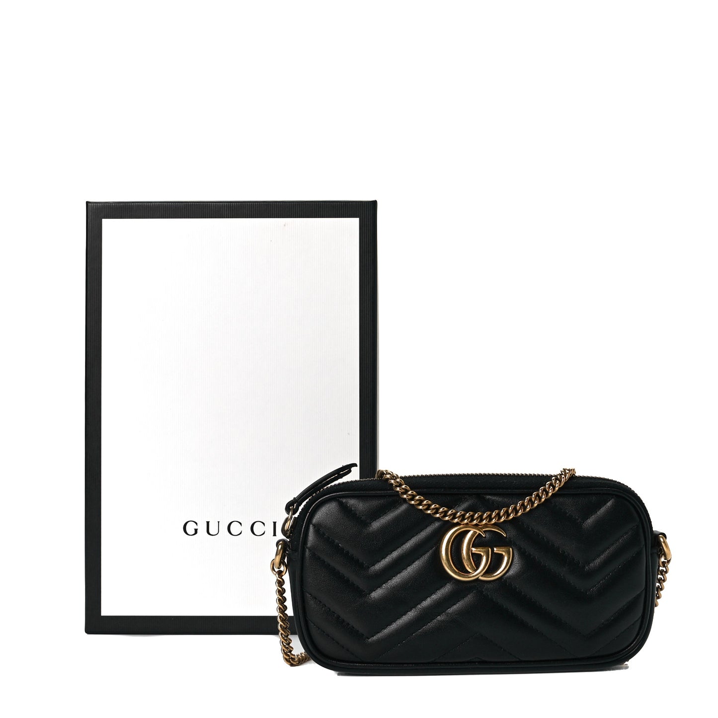 Calfskin Matelasse Mini GG Marmont Chain Crossbody Bag Black