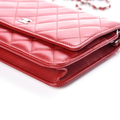 Chanel Lambskin Quilted Wallet On Chain WOC Red 6 of 10