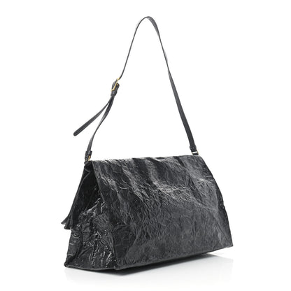 Stella McCartney Crinkled Faux Patent Beckett Shoulder Bag Black 3 of 13