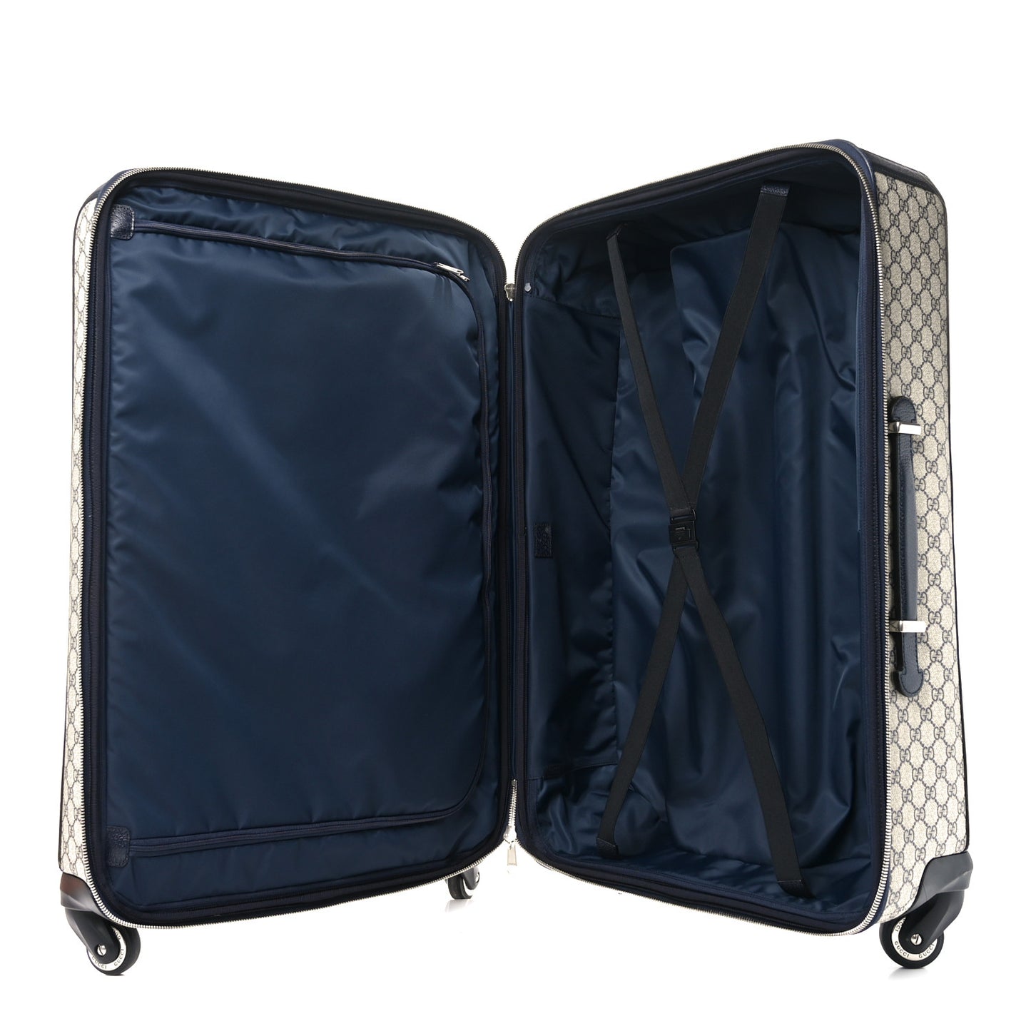 GG Supreme Monogram Textured Dollar Calfskin Web Large Savoy Trolley Suitcase Beige Blue