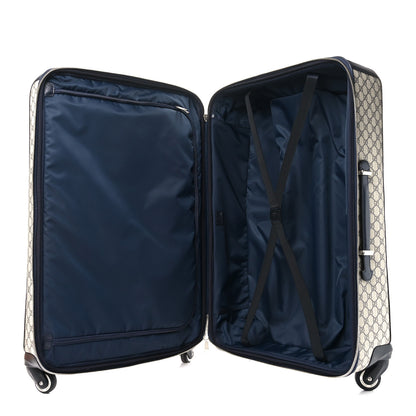 Gucci GG Supreme Monogram Textured Dollar Calfskin Web Large Savoy Trolley Suitcase Beige Blue 4 of 9