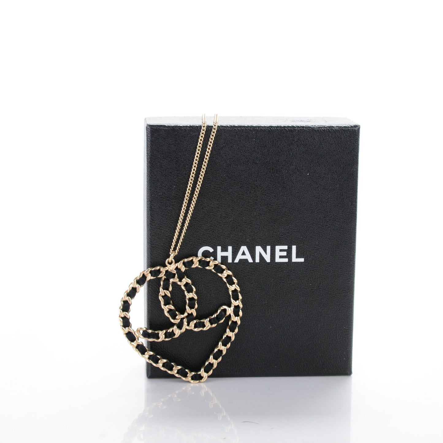 Satin CC Heart Chain Necklace Black Light Gold