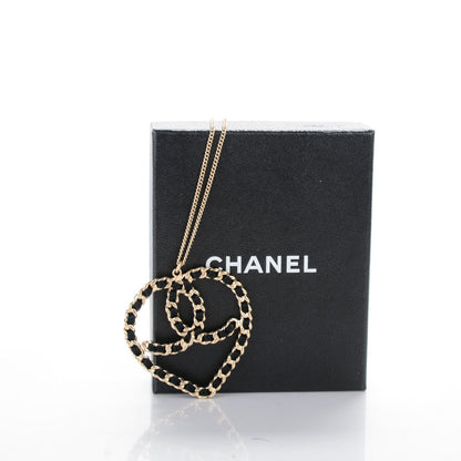 Chanel Satin CC Heart Chain Necklace Black Light Gold 4 of 4