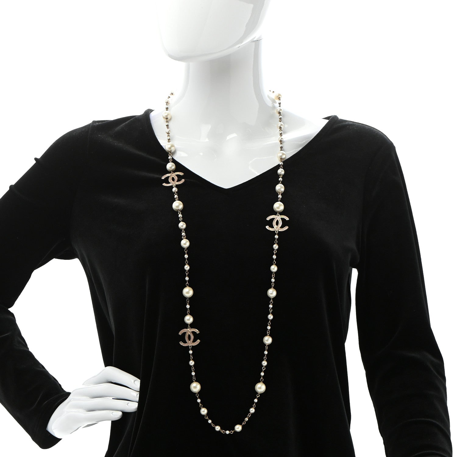 Chanel Pearl Enamel CC Long Necklace Gold 2 of 6
