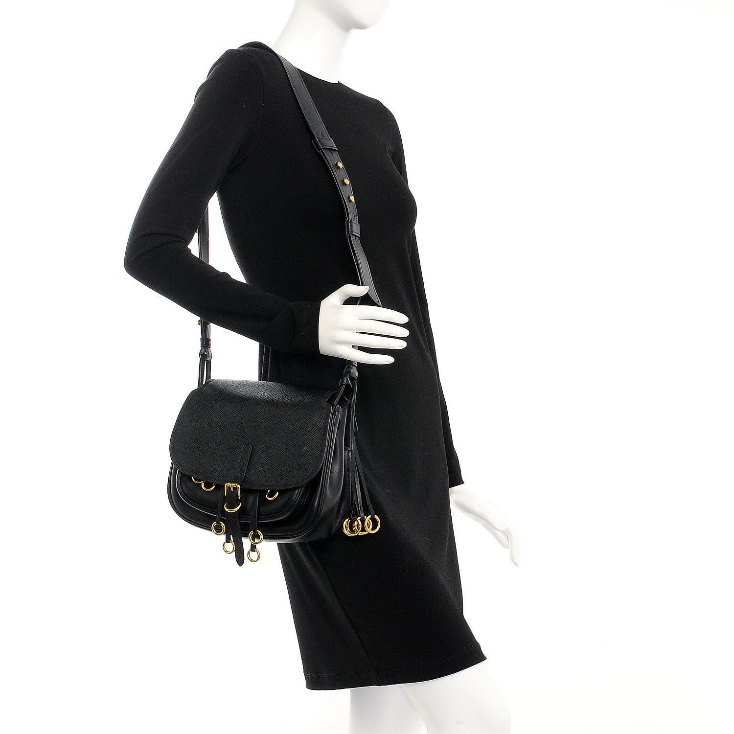 Prada Saffiano Cuir Calf Corsaire Bag Nero Black 2 of 7
