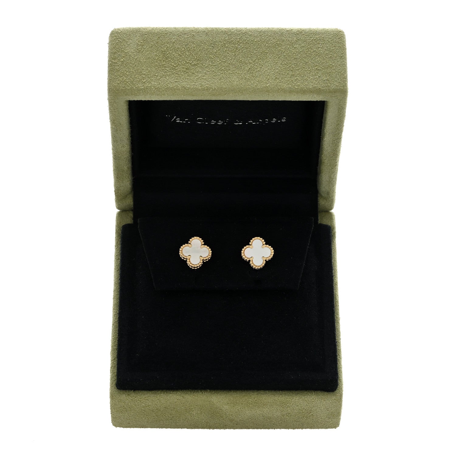 Van Cleef & Arpels 18K Yellow Gold Mother of Pearl Sweet Alhambra Earrings 5 of 5