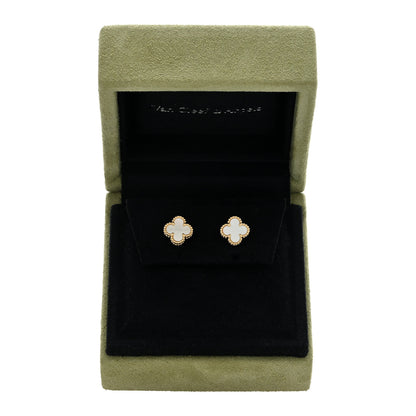 Van Cleef & Arpels 18K Yellow Gold Mother of Pearl Sweet Alhambra Earrings 5 of 5