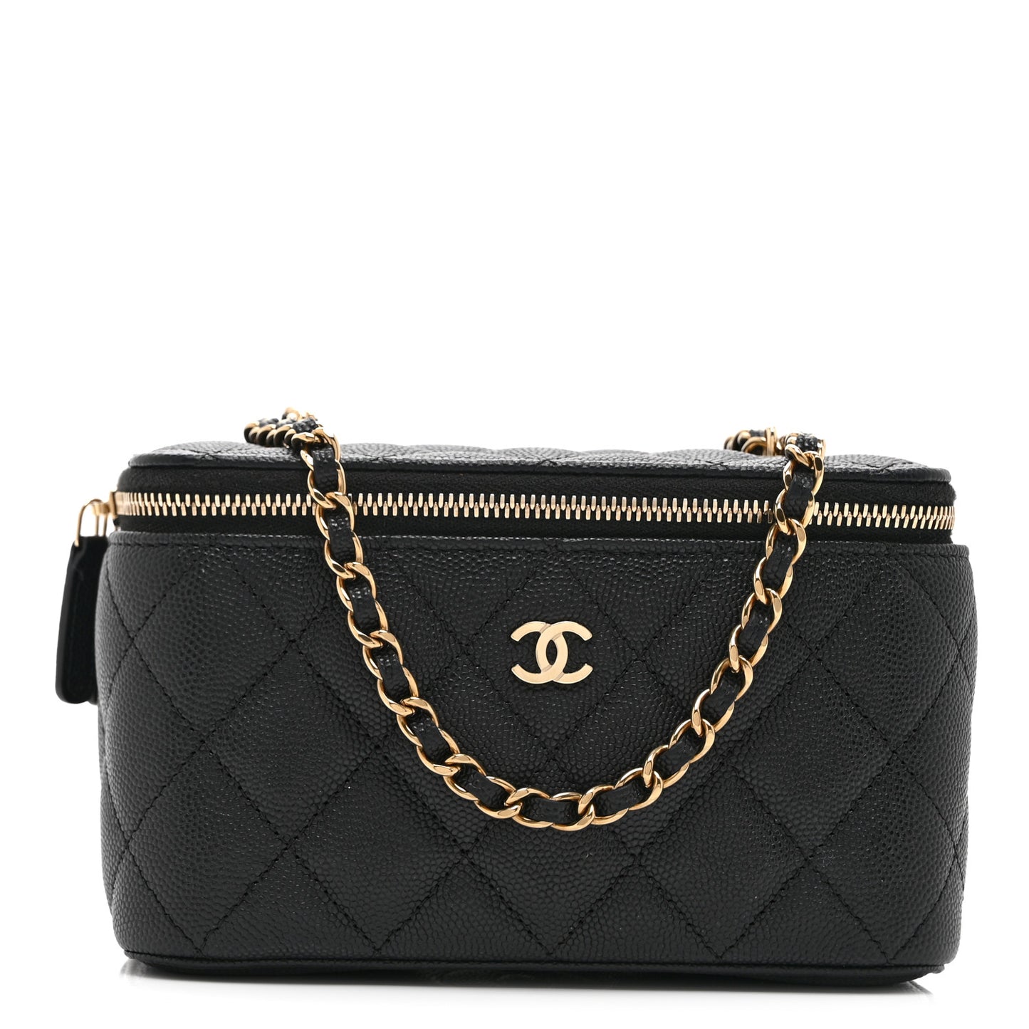 Caviar Quilted Small Vanity Case With Chain Black