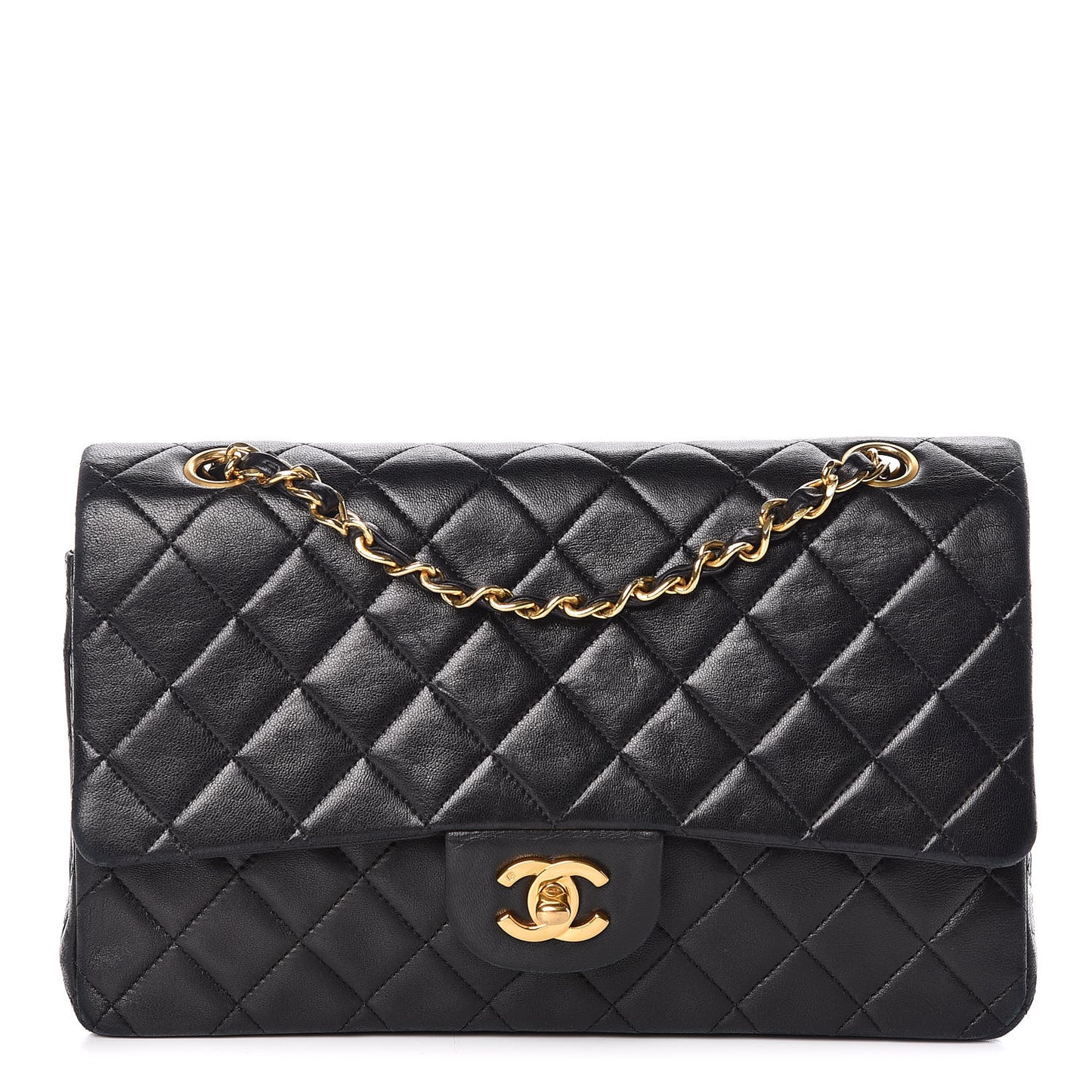 Lambskin Quilted Medium Double Flap Black