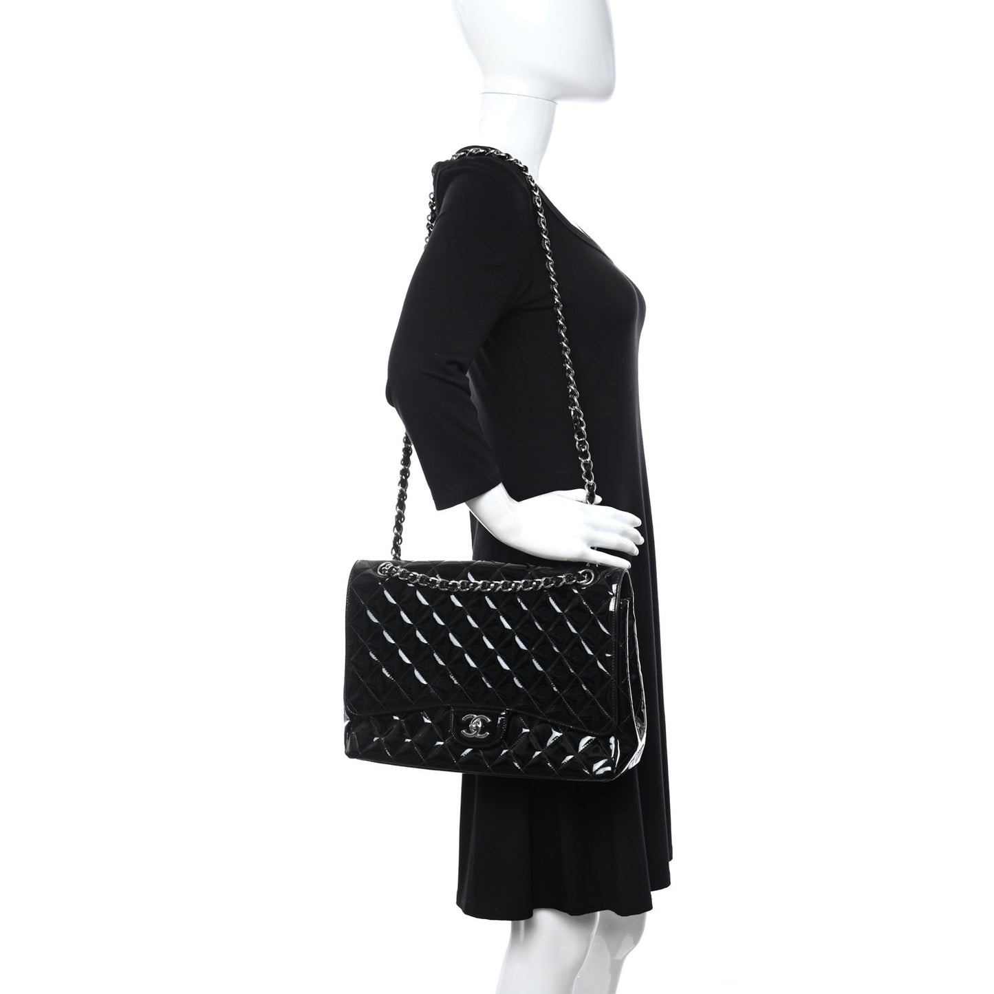 Patent Quilted Maxi Single Flap Black