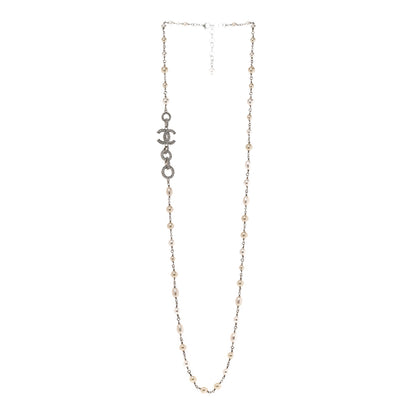 Chanel Crystal Pearl CC Long Necklace Silver 3 of 6