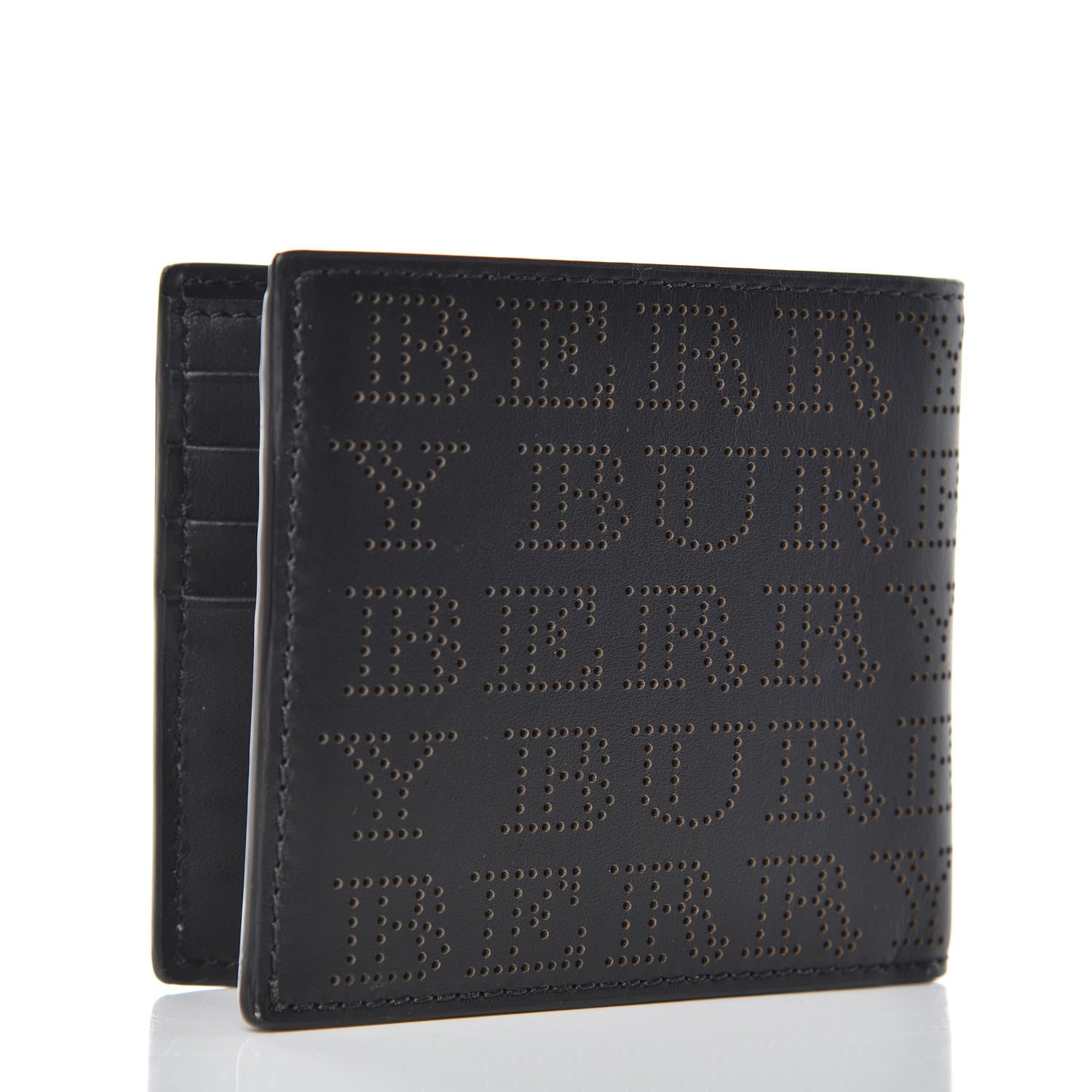 Burberry Calfskin Perforated Bi-Fold Wallet Black 3 of 8
