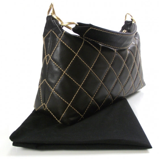 Leather Diamond Stitch Surpique Bag Black