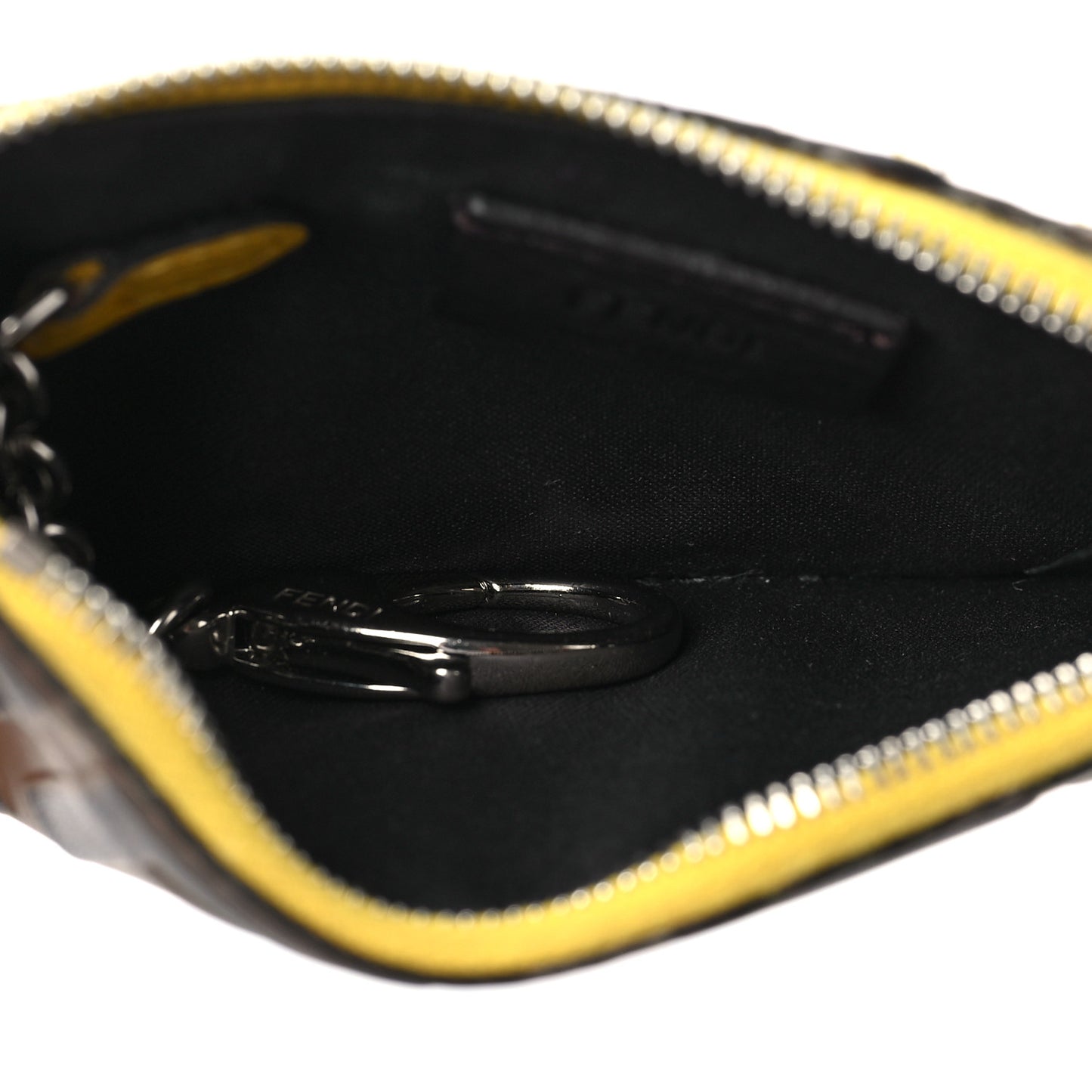 Vitello Cruise F is Fendi Bi-Color FF 1974 Embossed Key Case Pouch Maya Black Sunflower