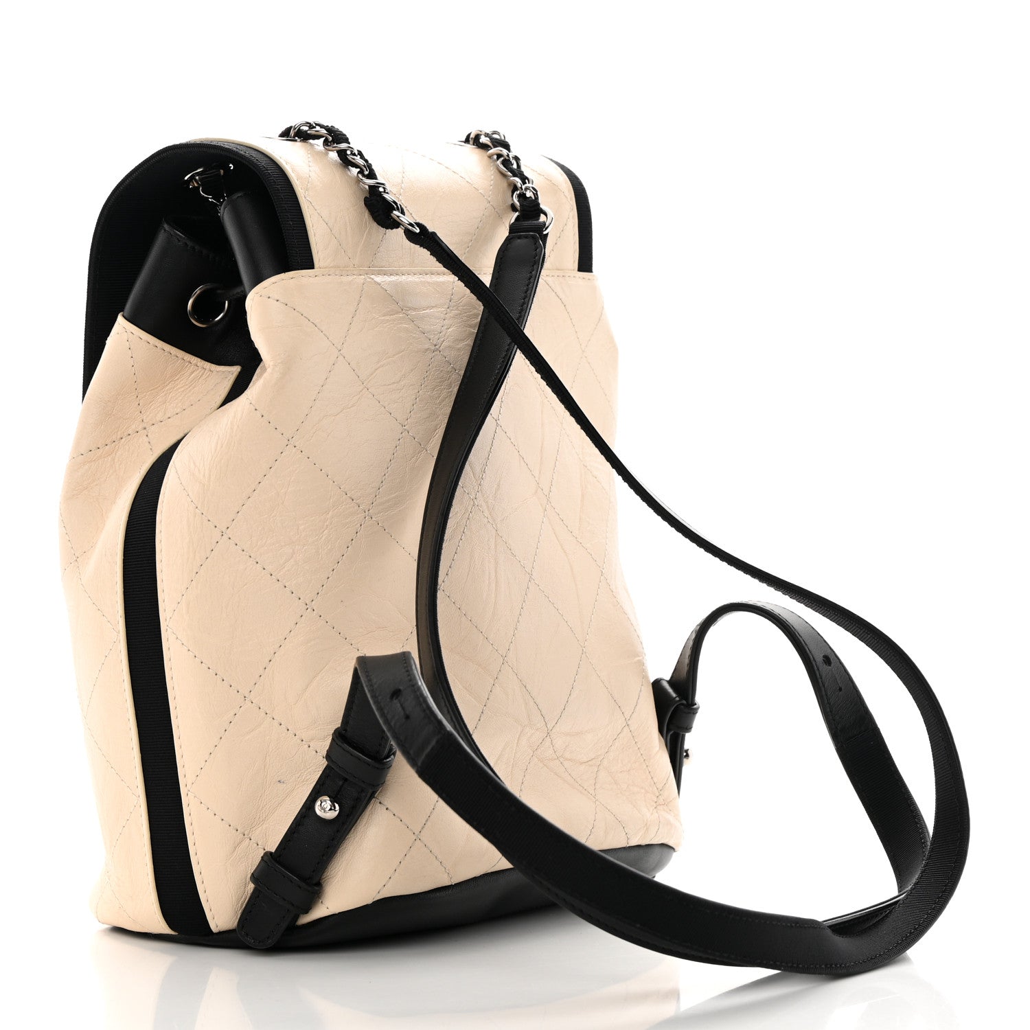 Chanel Crumpled Grained Calfskin Quilted Backpack Beige Ivory Black 3 of 13