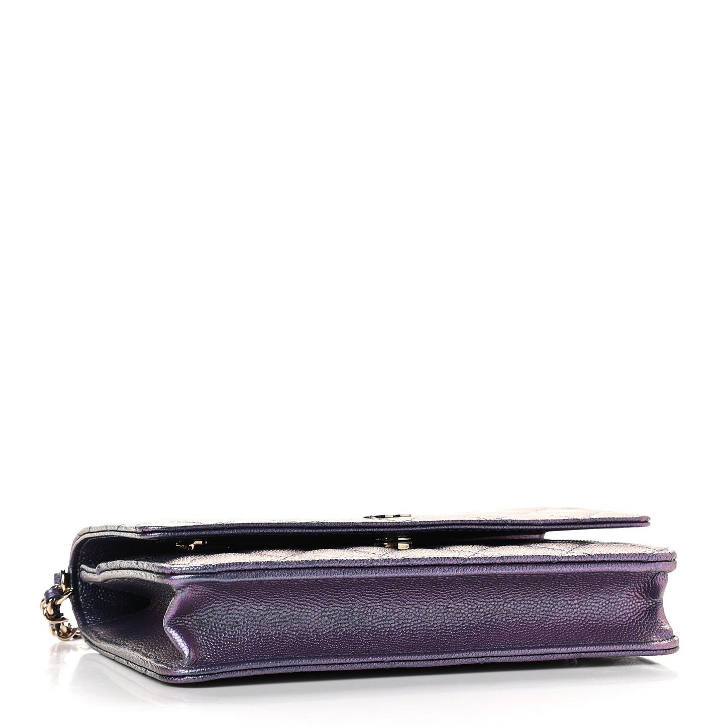 Iridescent Caviar Quilted Wallet On Chain WOC Dark Blue