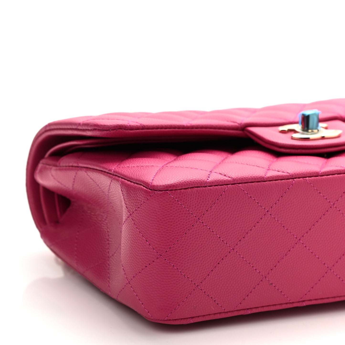 Caviar Quilted Small Double Flap Fuchsia
