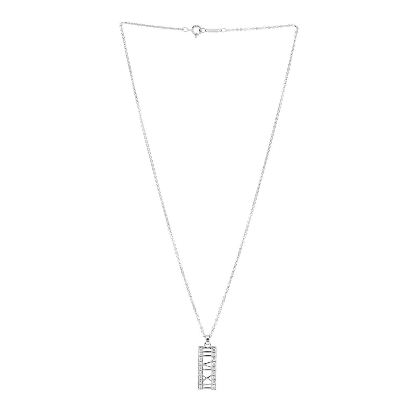 18K White Gold Diamond Atlas Bar Pendant Necklace