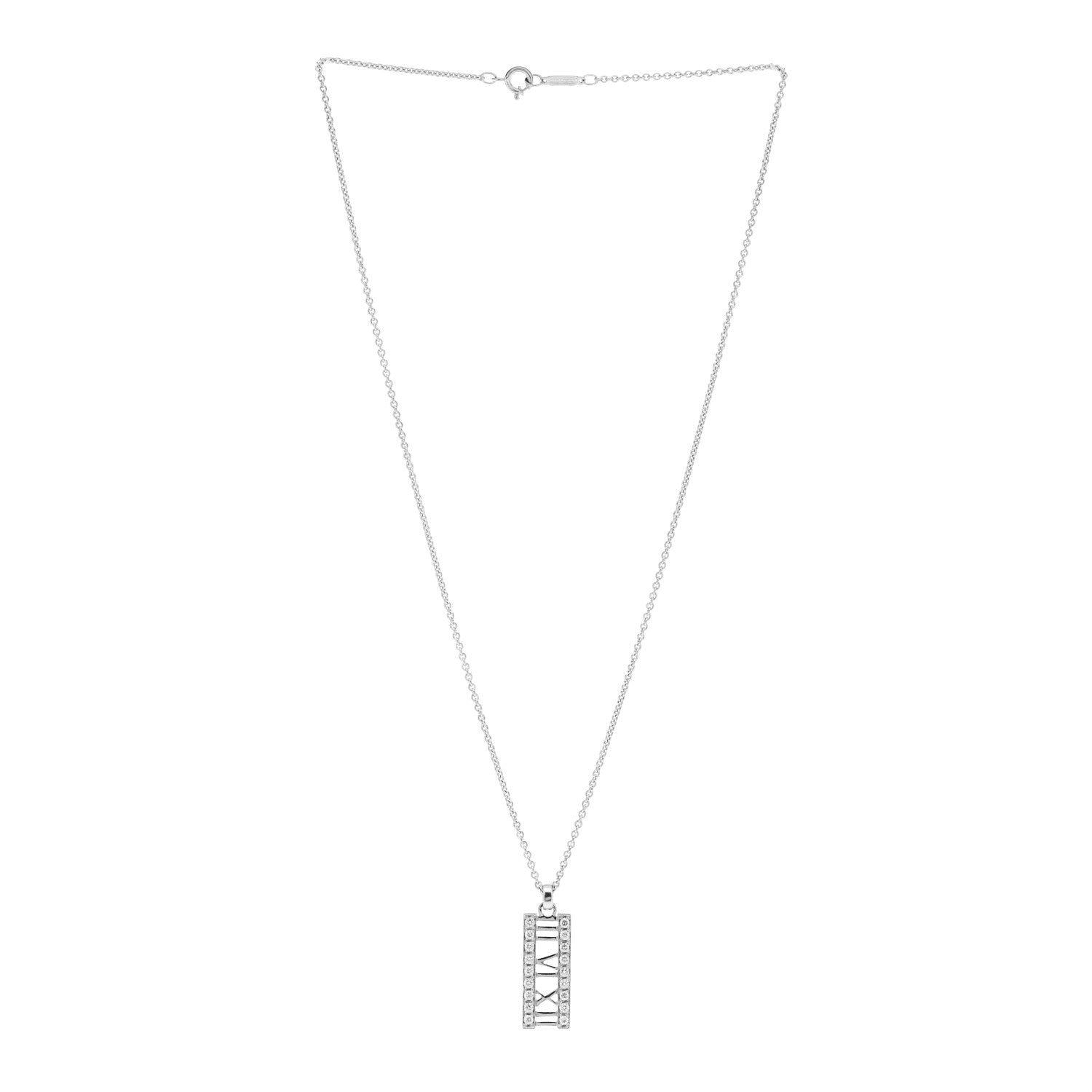 Tiffany 18K White Gold Diamond Atlas Bar Pendant Necklace 3 of 4