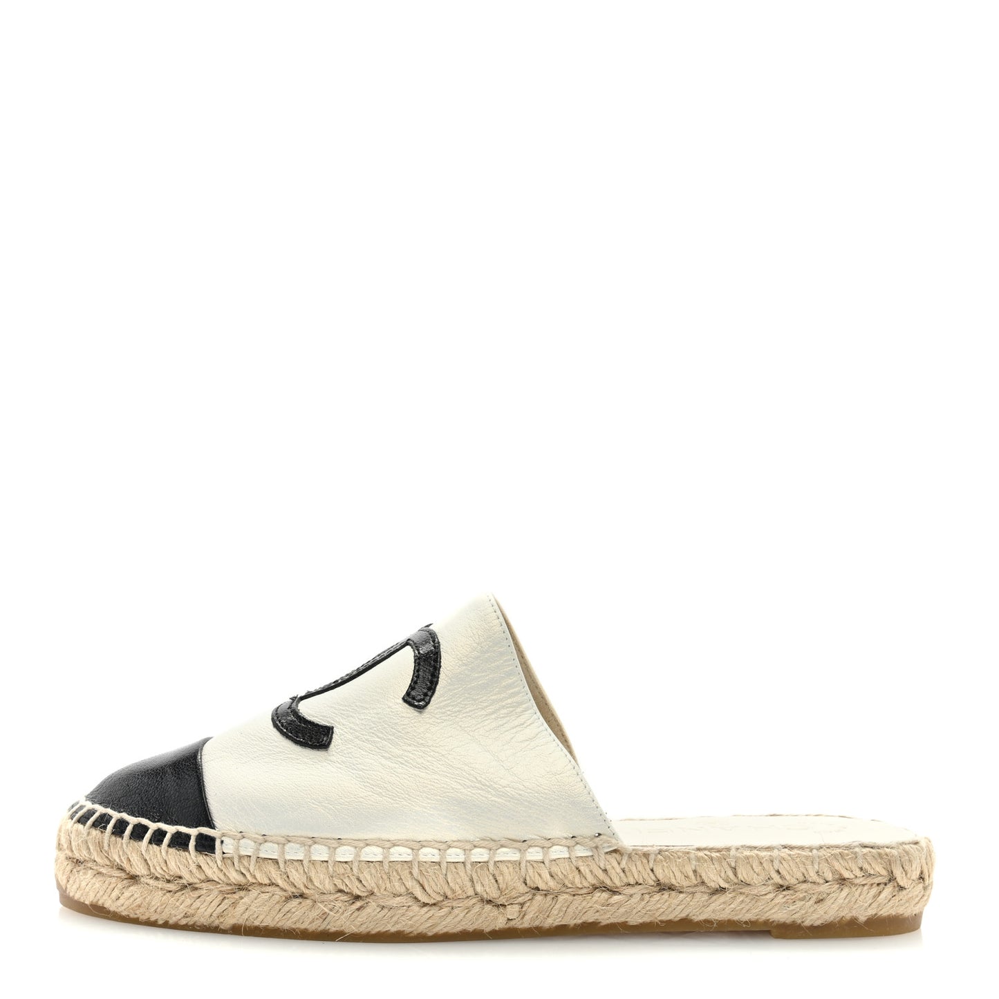 Iridescent Goatskin CC Espadrille Mules 36 Ivory Black