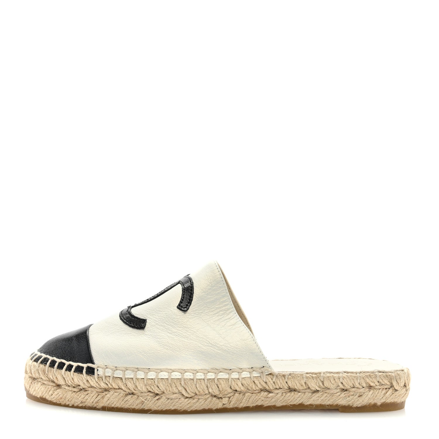 Chanel Iridescent Goatskin CC Espadrille Mules 36 Ivory Black 1 of 7