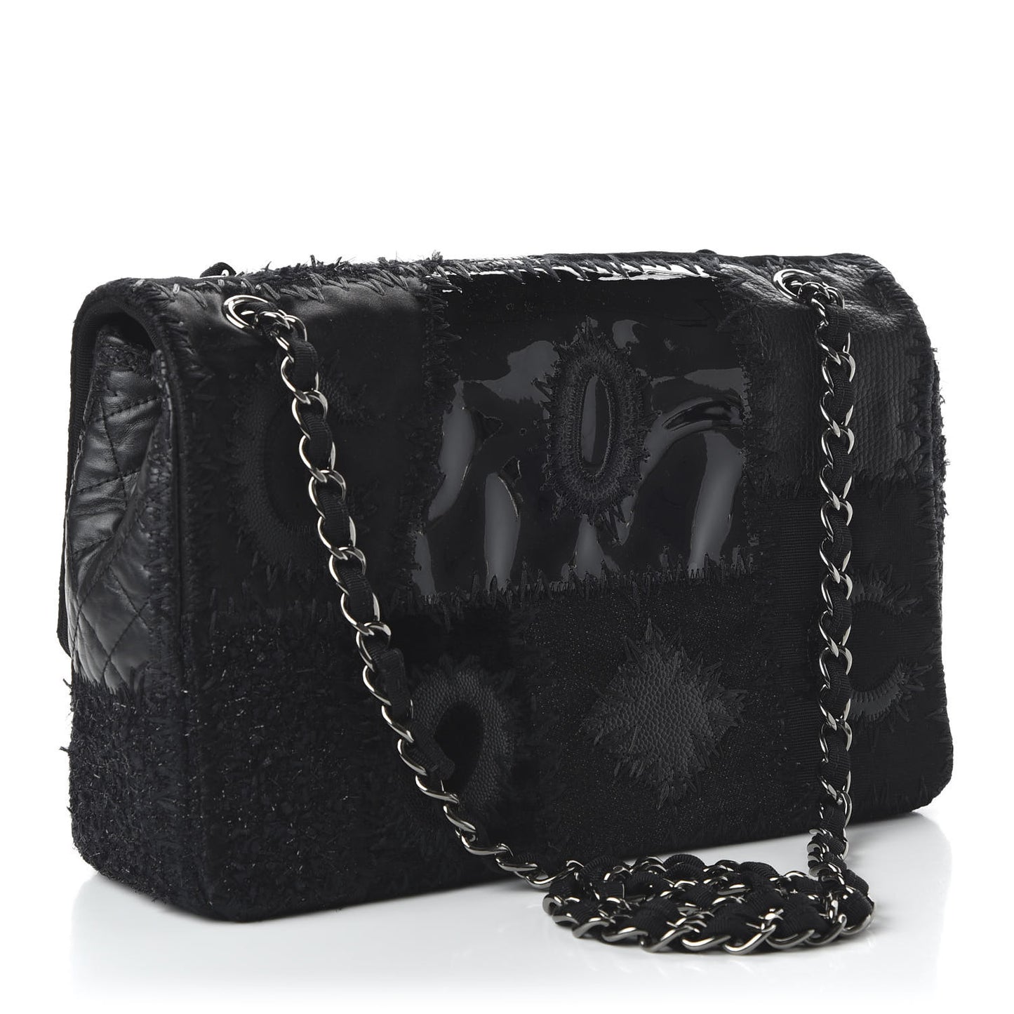 Tweed Patchwork Jumbo Single Flap Black