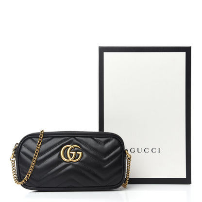 Gucci Calfskin Matelasse Mini GG Marmont Chain Crossbody Bag Black 13 of 13