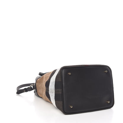 Burberry Grainy Calfskin Canvas Mega Check Medium Ashby Tassel Hobo Black 5 of 10