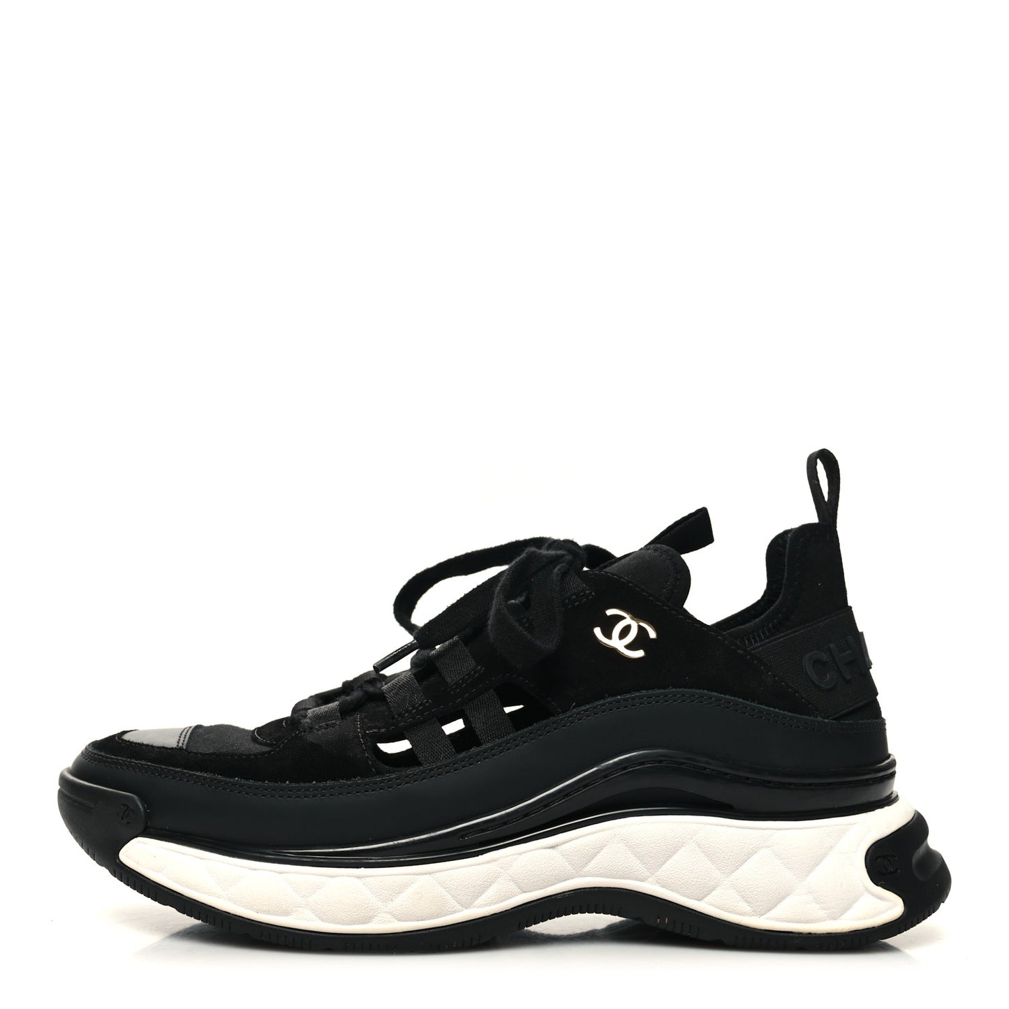 Velvet Calfskin Mixed Fibers CC Sneakers 37.5 Black